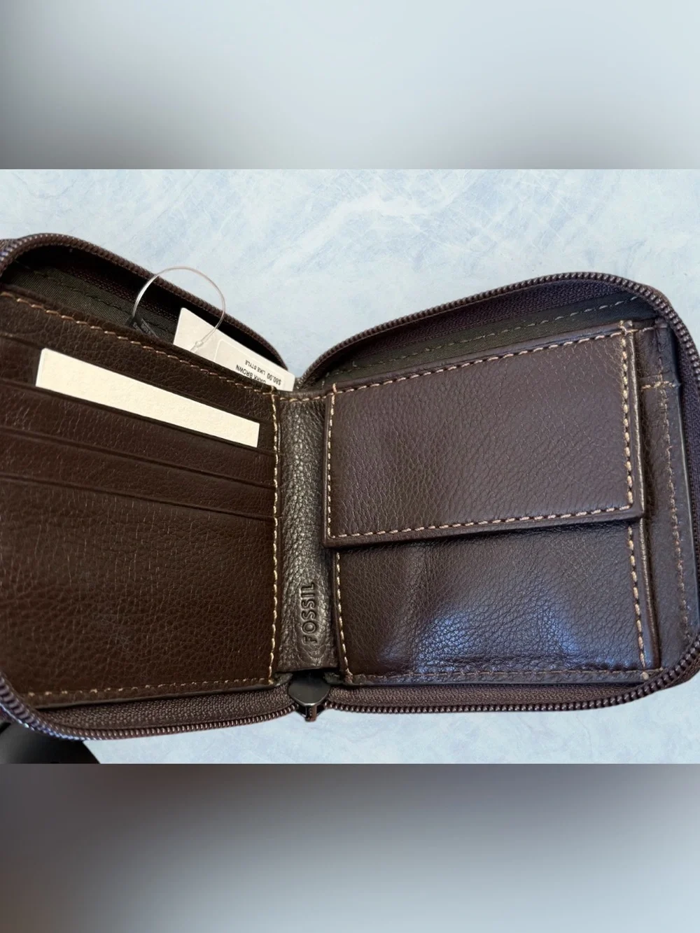 Fossil Men's Dark Brown Zip-Around Leather Wallet